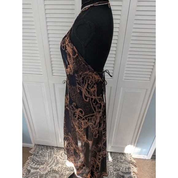 Kendall Kylie Maxi Dress/Swim Cover Womens S Brown Deep V Sheer Handkerchief NEW - Picture 5 of 15